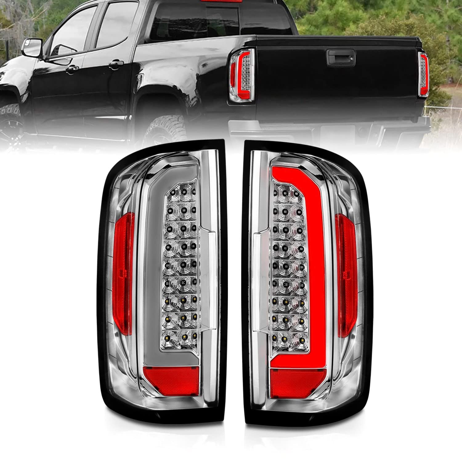 15-21 Chevy Colorado Anzo USA LED Taillights w/Light Bar Chrome Housing Clear Lens (311407)
