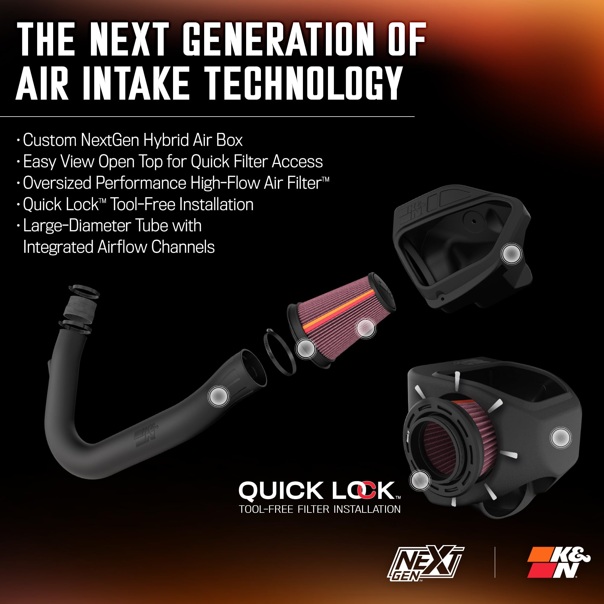 NextGen K&N Cold Air Intake System: High-Flow Cotton Filter: Compatible with 2011-2023 Dodge/Chrysler: Challenger, Charger, 300, 300C, 50-2544