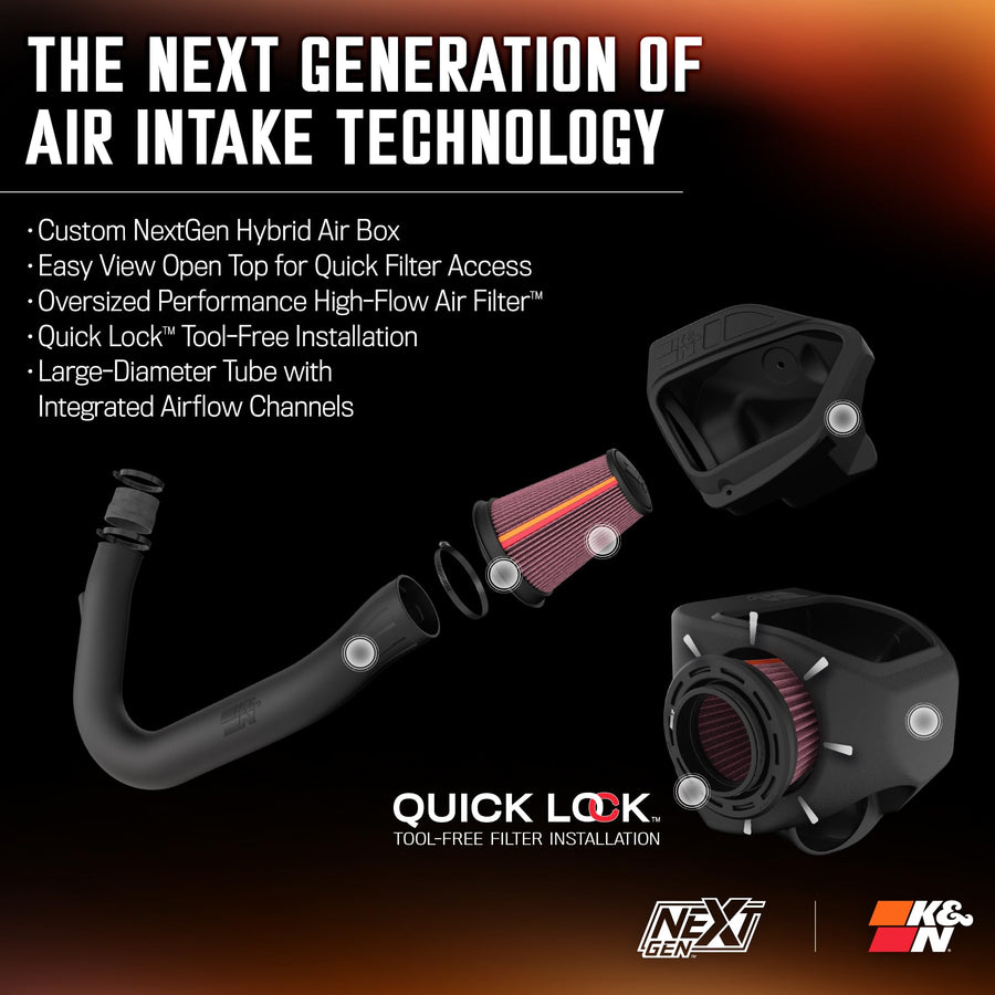 NextGen K&N Cold Air Intake System: High-Flow Cotton Filter: Compatible with 2011-2023 Dodge/Chrysler: Challenger, Charger, 300, 300C, 50-2544