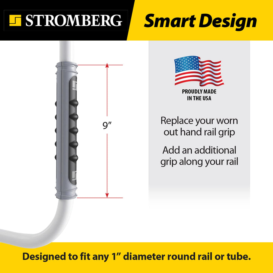 Stromberg Carlson AM-01 Lend-A-Hand Dura Grip RV Handle Replacement – Rubber Rail Cover for 1" Diameter Step Handles, Easy to Install Grab Bar Wrap for Entry Assistance – 9"L, Gray & Black