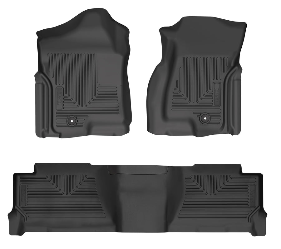 Weatherbeater Husky Liners Floor Mats | Fits 2004-2006 Chevrolet Silverado 1500 & GMC Sierra; 2001-2006 Silverado & Sierra 1500 HD, Crew CAB ONLY | Front & 2nd Row - Black, 3-pc | 93891