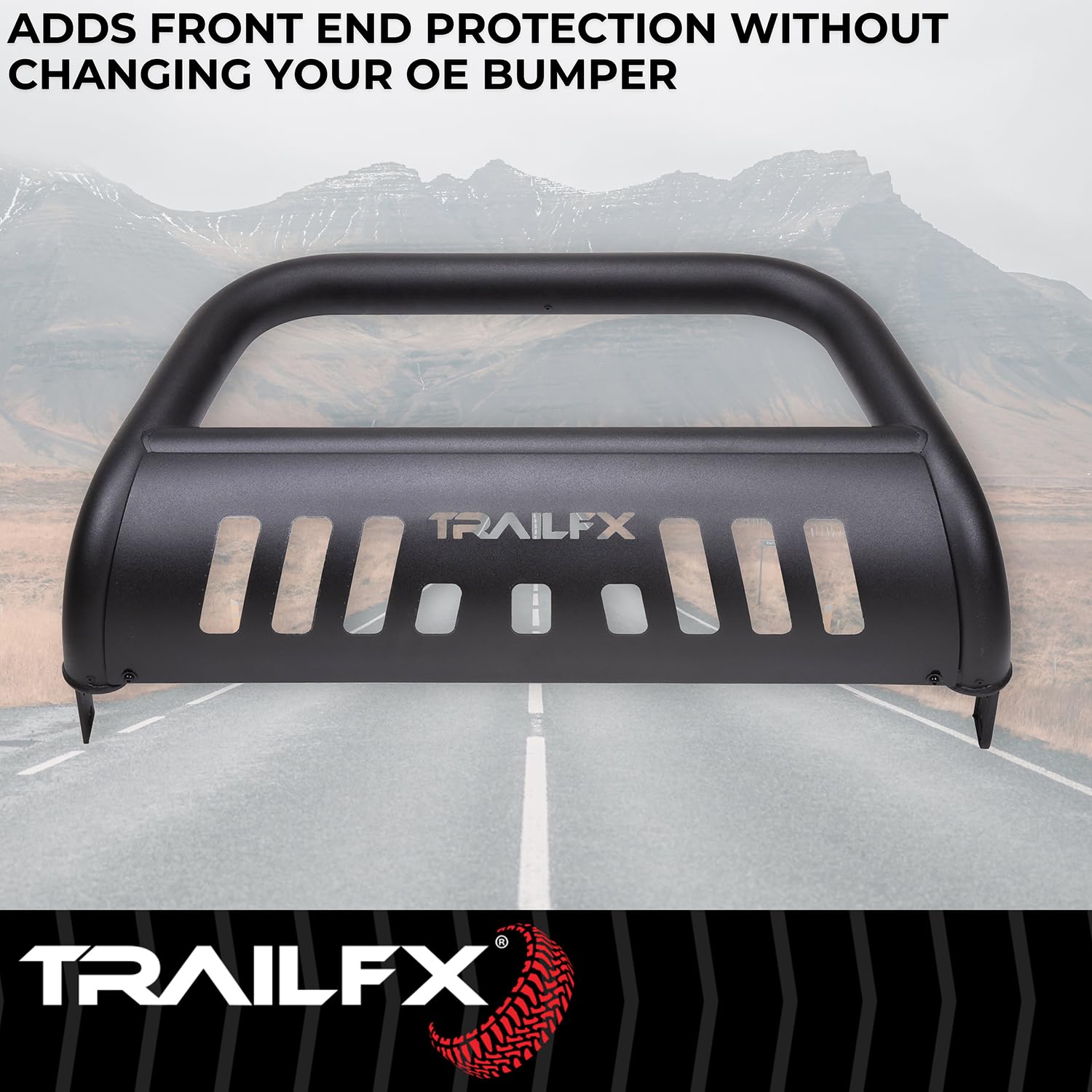 TrailFX Bull Bar 2024-2025 Fits Toyota Tacoma 3-Inch Diameter Titanium Black Powder Coated Steel with Skid Plate Optional Lighting Mounts Bolt On Installation TrailFX B0045T