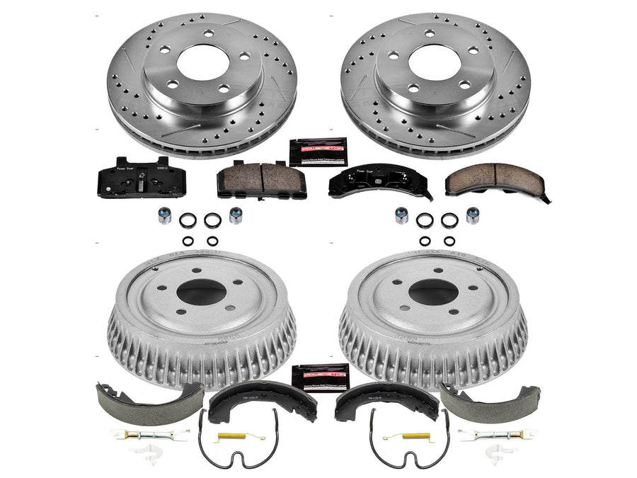 Power Stop K15119DK Z23 Carbon Fiber Brake Pads Front and Rear with Drilled & Slotted Brake Drums Kit For Buick Century 1993-1996, Buick LeSabre 1991 [Model Specific]