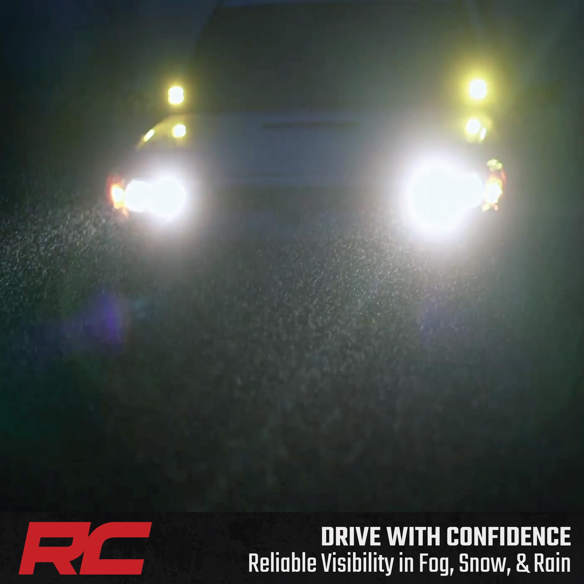 Rough Country SAE LED Slim Fog Lights 3" x 1.75" - Street Legal Fog Light Kit, Swivel Mount, IP67 Waterproof, Yellow