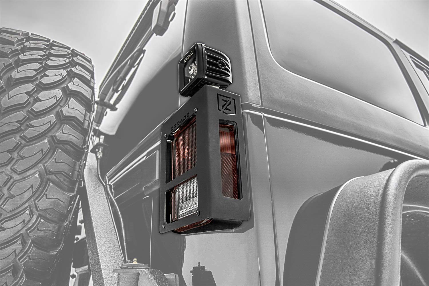 ZROADZ LED Tail Light Protector Bracket - Compatible w/ 2007 - 2018 Jeep JK - to Mount (2) 3 Inch Pod Lights - Mild Steel Gloss Black Finish - Easy Bolt-On Installation - PN #Z384811