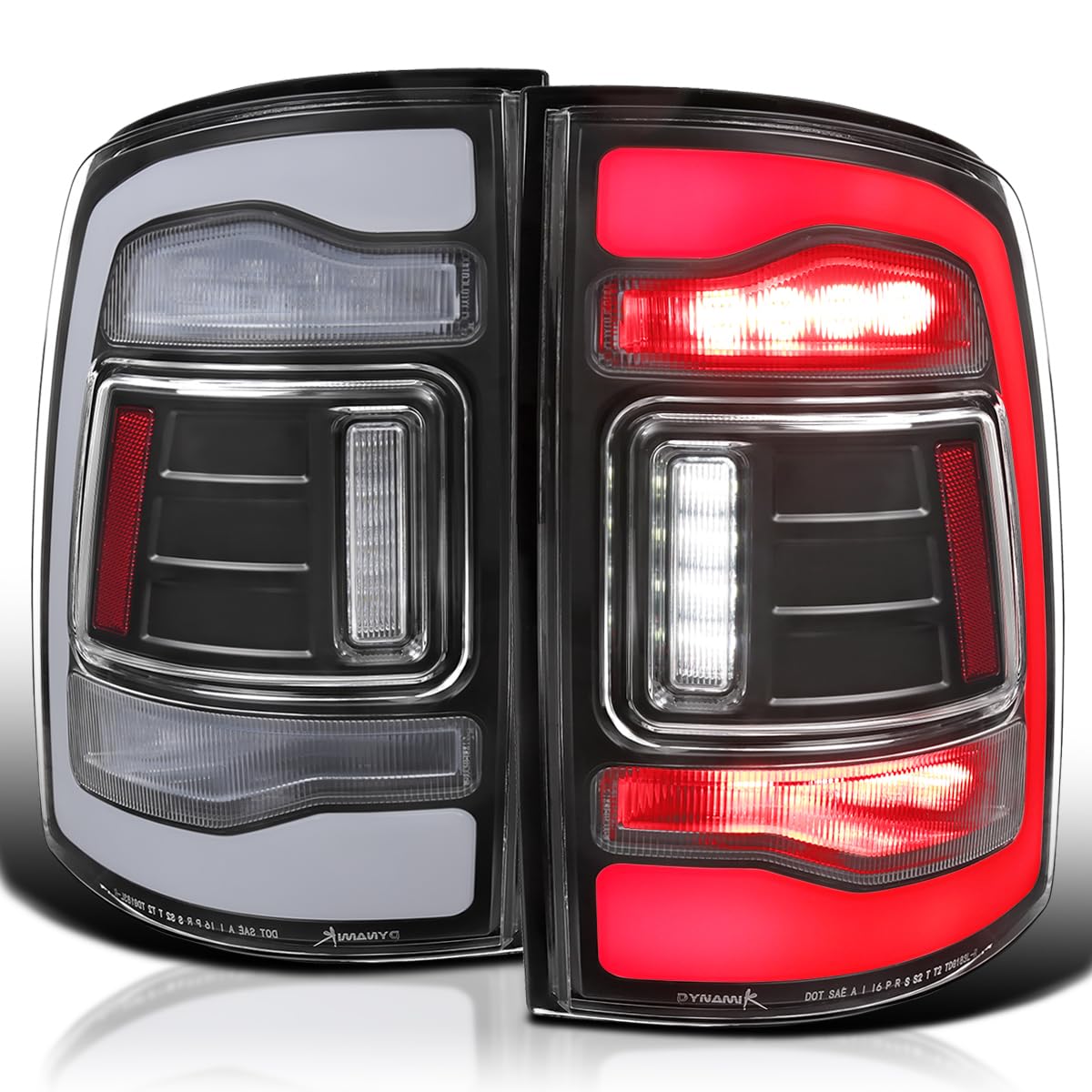Black SPEC-D TUNING Sequential Tail Lights w/White LED Strip and Startup Animation Compatible with 2013-2018 Ram 1500 2500 3500, Left + Right Pair Assembly