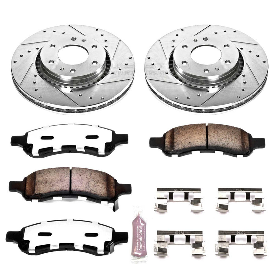 Power Stop K2059-36 Z36 Truck & Tow Front Brake Kit, Carbon Fiber Ceramic Brake Pads and Drilled/Slotted Brake Rotors For Rainier, Trailblazer, Envoy, Envoy, Saab 9-7x [Model Specific]
