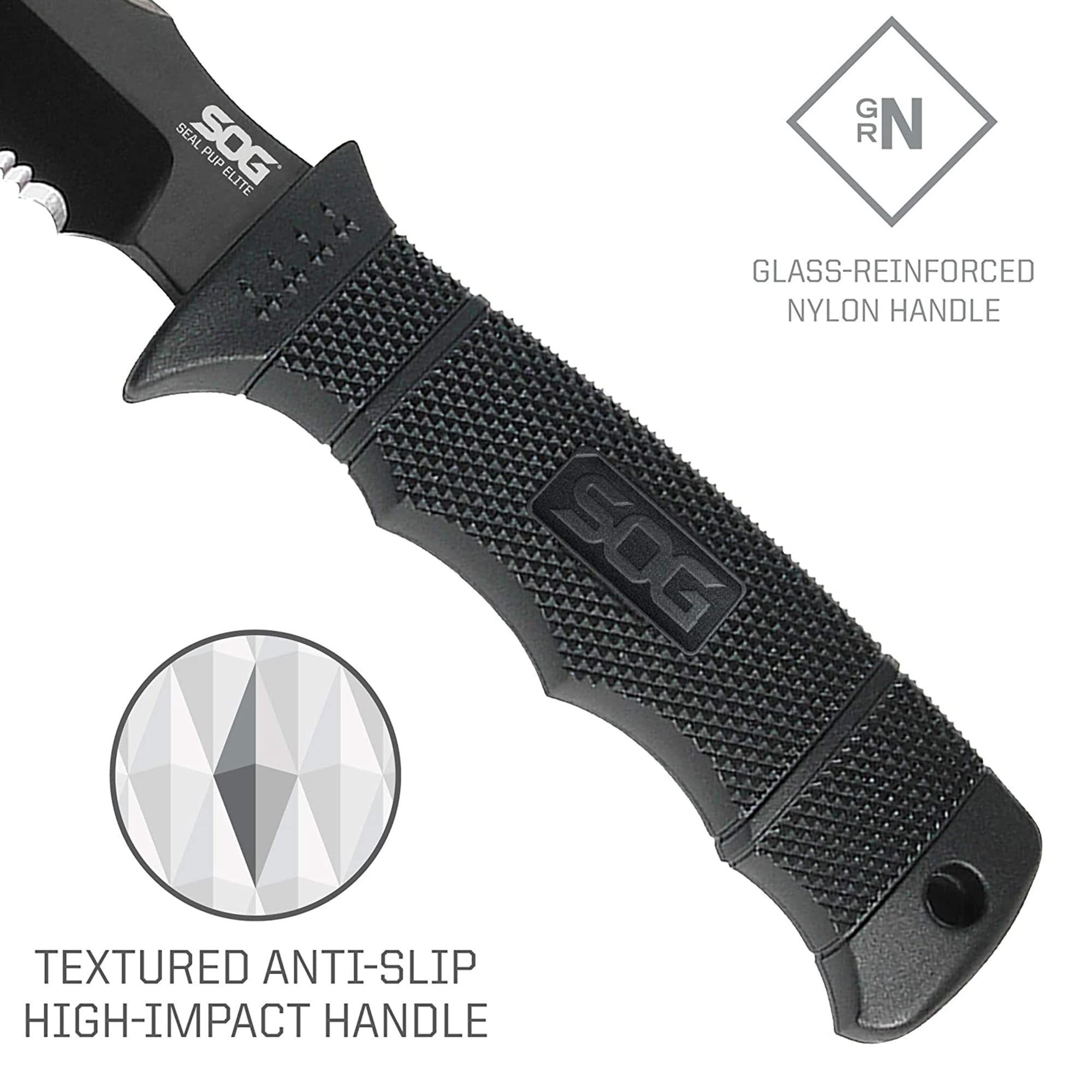 SOG Seal Elite Pup Tactical Fixed Blade- Survival and Hunting Knife with Sheath, 4.75 Inch Combat Knife Blade (E37T-K)