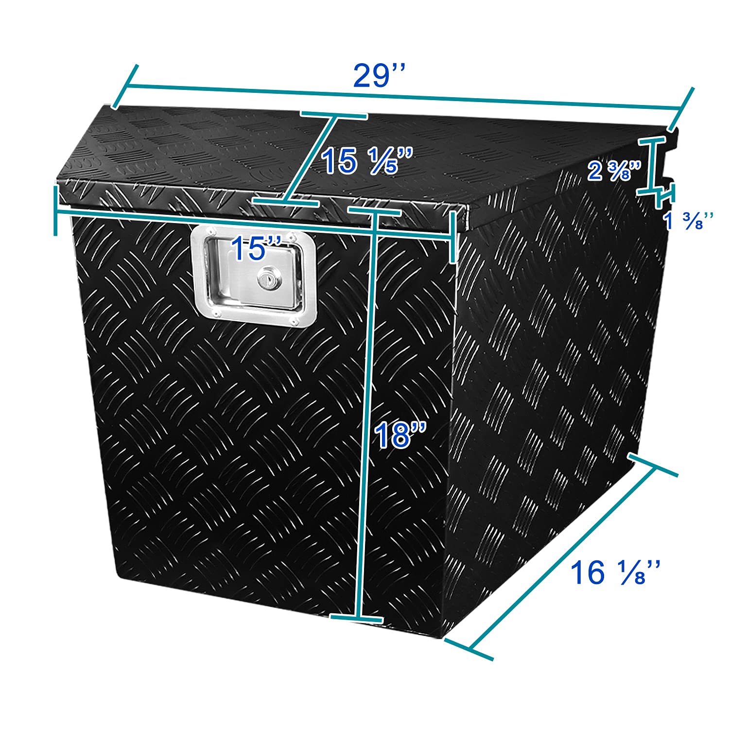 29x16x18 Truck Pickup Bed Utility Chest Aluminum Black Tool Box Trailer Storage W/Lock Key SPEC-D TUNING
