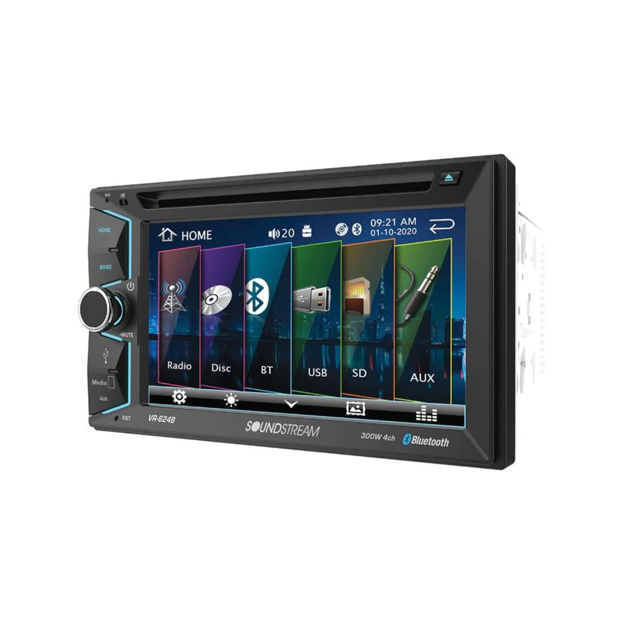 Bluetooth Soundstream VR-624B in-Dash Double DIN DVD/CD/AM/FM Car Stereo Receiver with 6" Screen