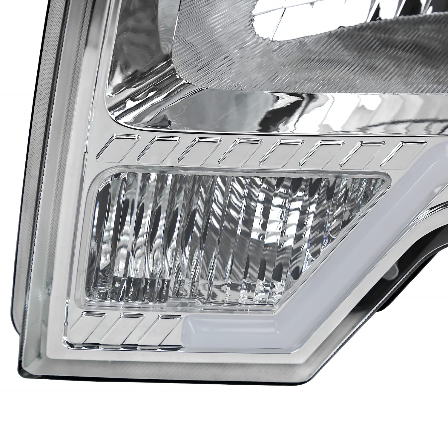 Chrome LED Tube Headlights SPEC-D TUNING Compatible with 2009-2014 Ford F150 F-150, Left + Right Pair Headlamps Assembly