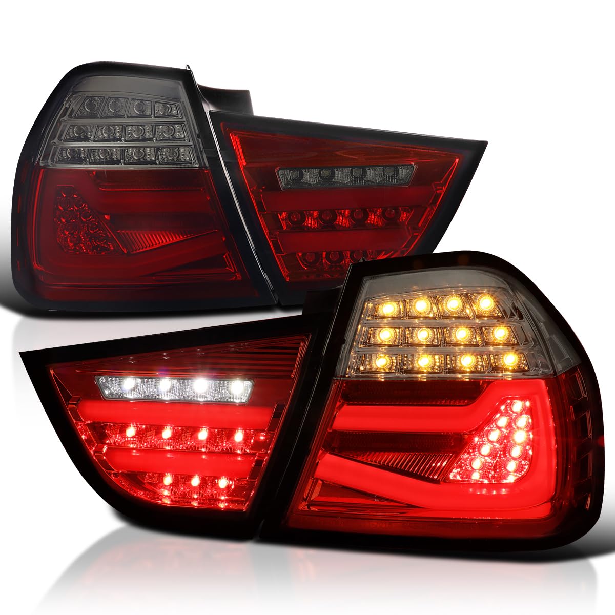 Full LED Chrome Red/Smoke Tail Lights SPEC-D TUNING w/Fiber Optic Parking Light S and trip and Sequential Turn Signals Compatible with 2009-2011 BMW E90 3-Series