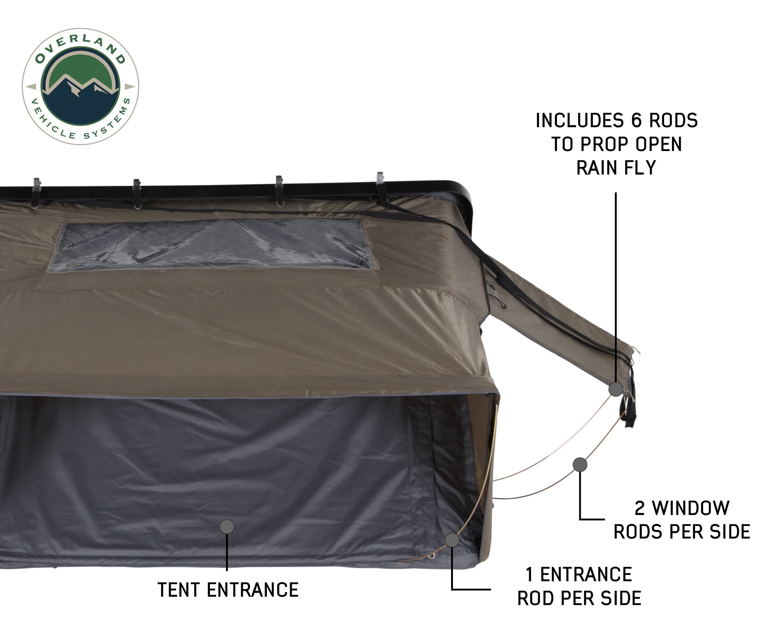Overland Vehicle Systems Hard Shell Bushveld Clam Shell Roof Top Tent with Aluminum Base Dark Grey Body and Green Rainfly - 4 Person Tent - Four Seasons Ready