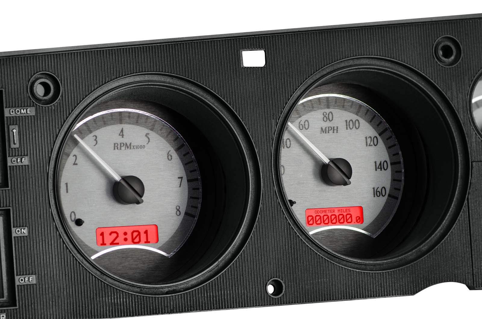 Dakota Digital Analog Gauge System Aftermarket for 68-70 Dodge Charger Super Bee 69-70 Coronet R/T, 70 Plymouth GTX and Road Runner Analog Silver Alloy Red Backlighting VHX-68D-CHG-S-R