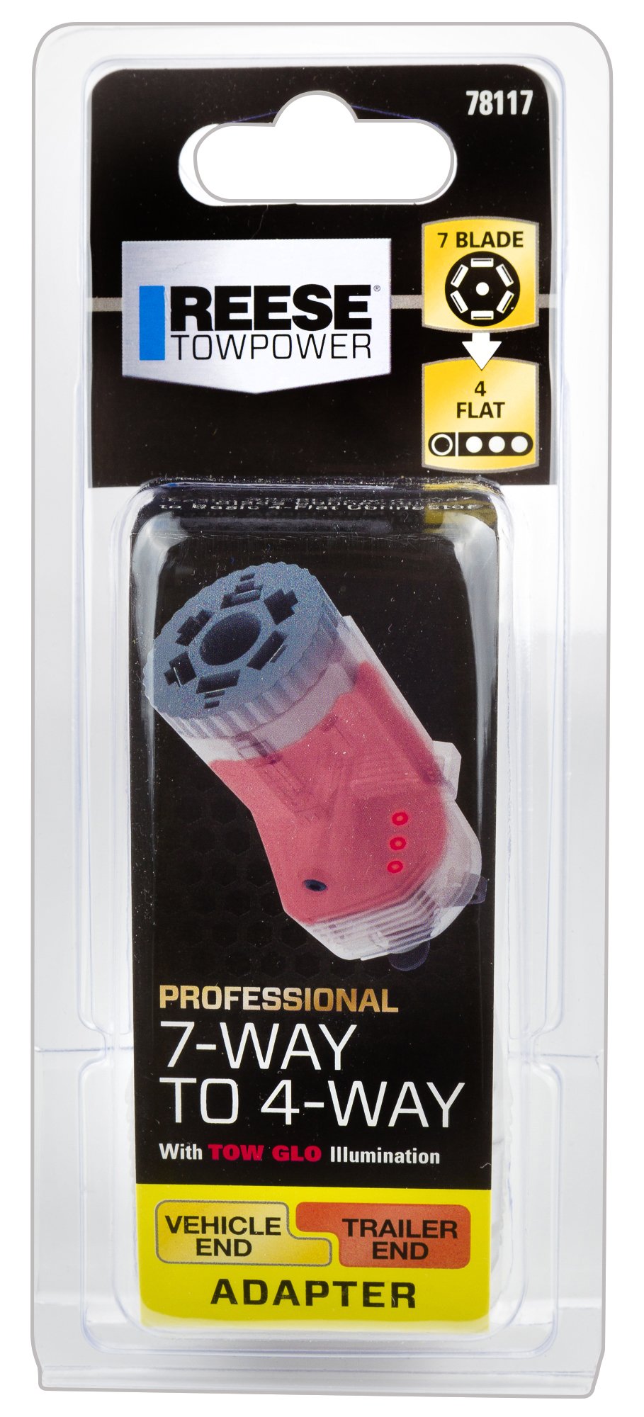 7-Way Reese Towpower 78117 to 4-Way Flat Adapter with Tow-Glo