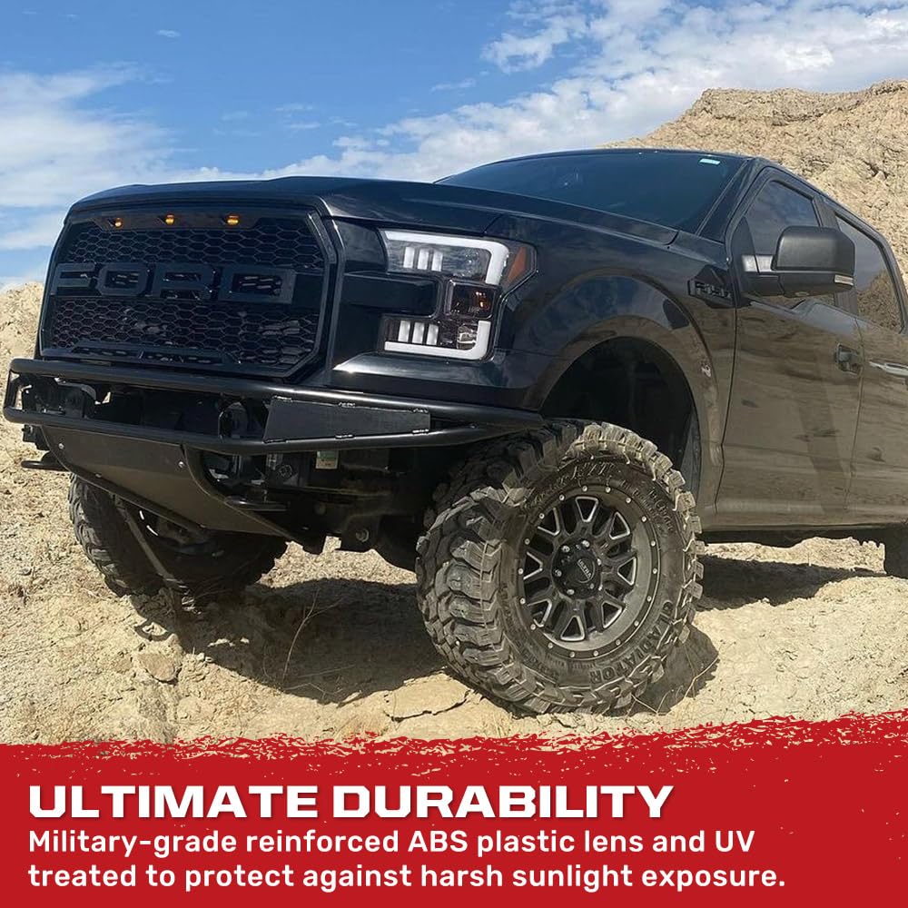 RECON - Projector Headlights Fits Ford 15-17 F150 Truck (Replaces Factory Halogen Headlights Only) with Ultra Bright White OLED DRL Smoked & Clear Lens Style