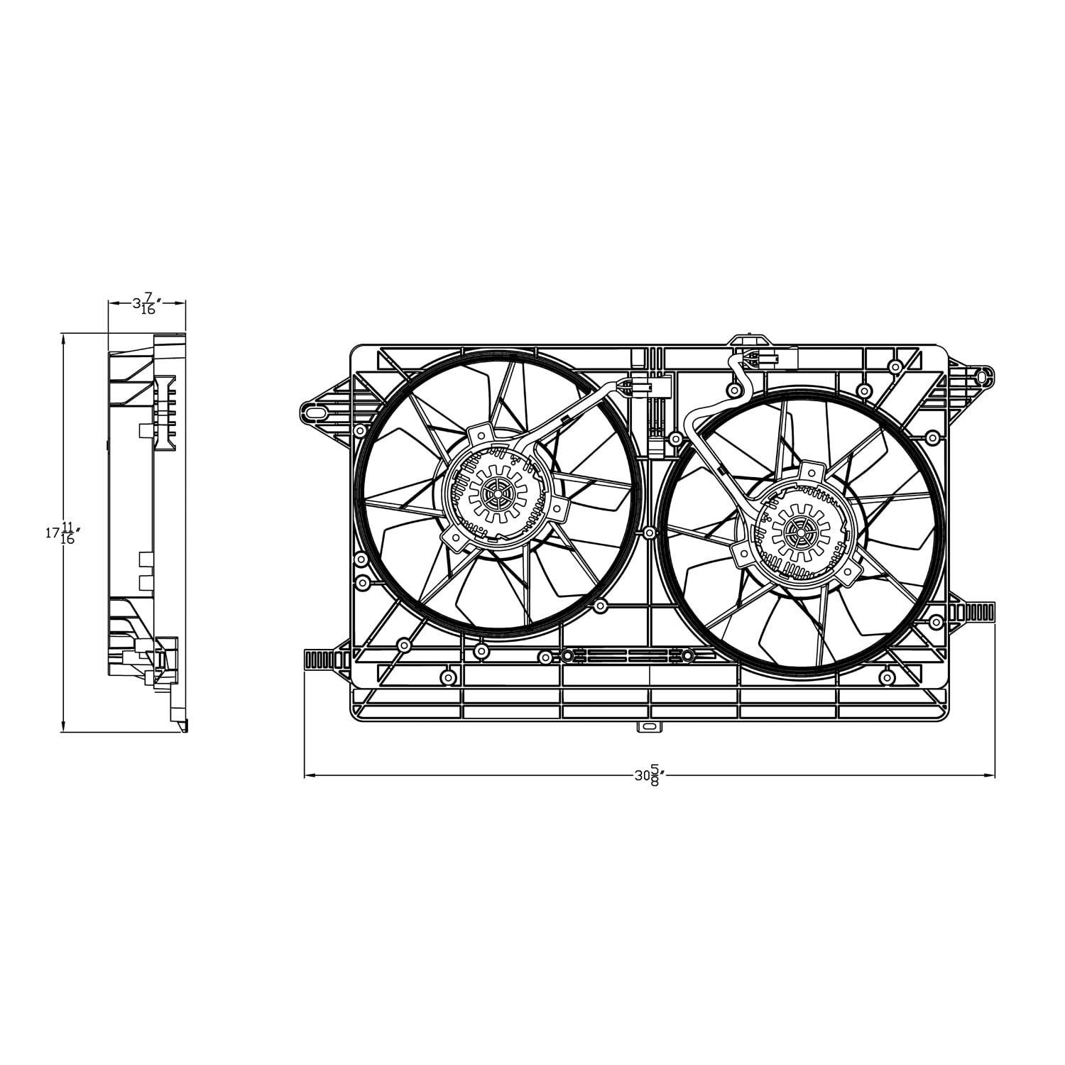 Chevrolet Volt TYC 623170 Replacement Dual Radiator and Condenser Fan Assembly