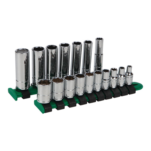 W36301 Performance Tool 1/4-Inch Drive SAE Socket Set with Standard and Deep Wall Sockets, 17-Piece Kit, Chrome Vanadium Alloy Steel Construction