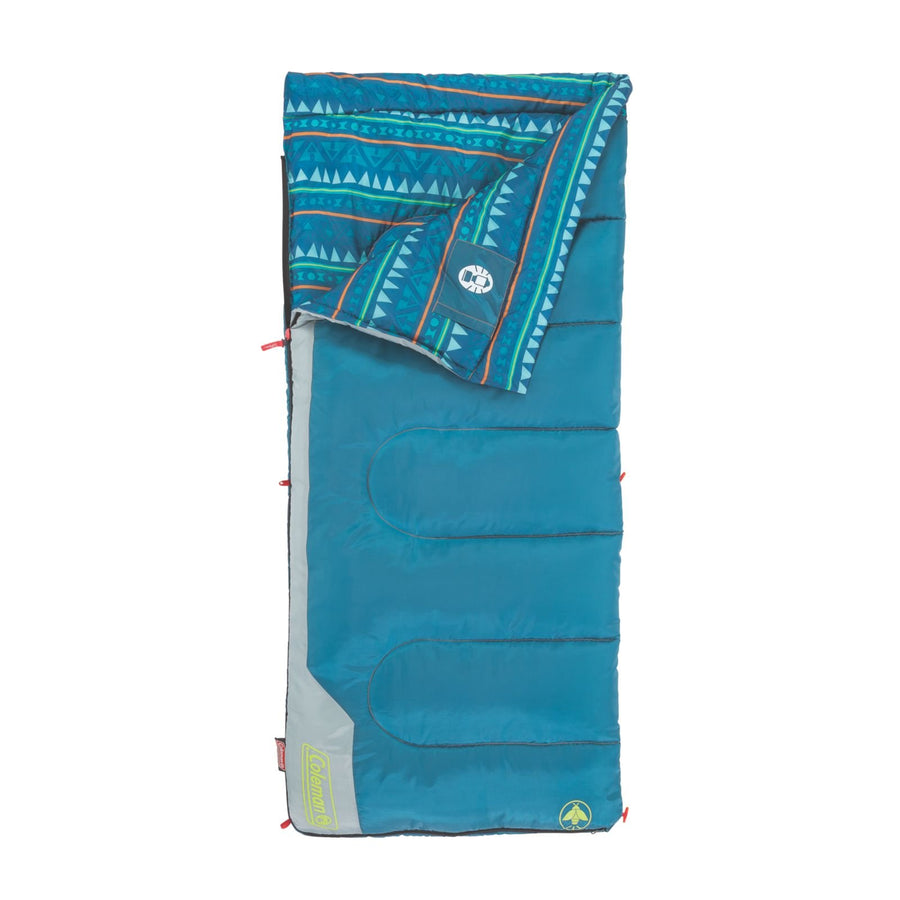 Kids Coleman 50°F Sleeping Bag, Comfortable Youth Sleeping Bag for Sleepovers & Camping, Fits Children up to 5ft Tall, Glow in The Dark Design, Stuff Sack Included, Machine Washable