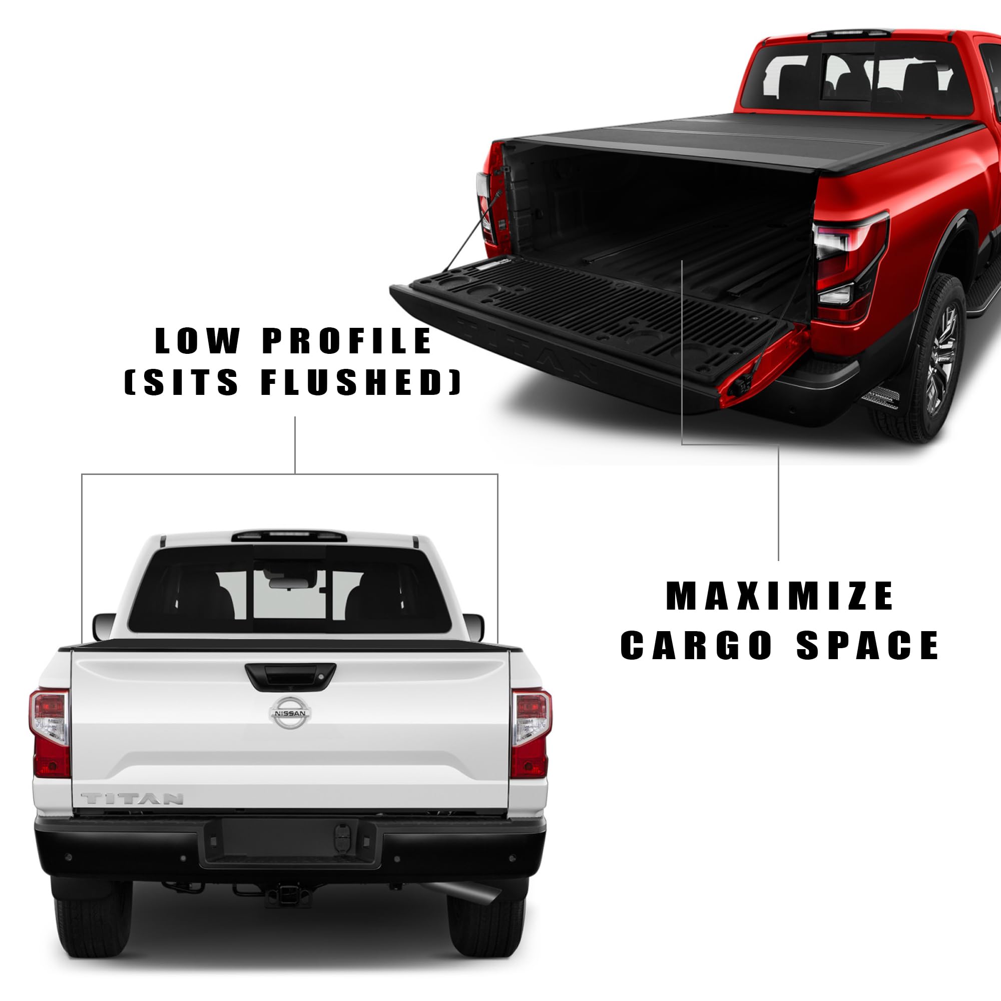 Low Profile Armordillo Hard Tri-Fold Nissan Titan Bed Cover Fits 2016 2017 2018 2019 2020 2021 2022 2023 2024 Nissan Titan/XD 6.5 Ft (78") Bed | CoveRex TFX | 7162389
