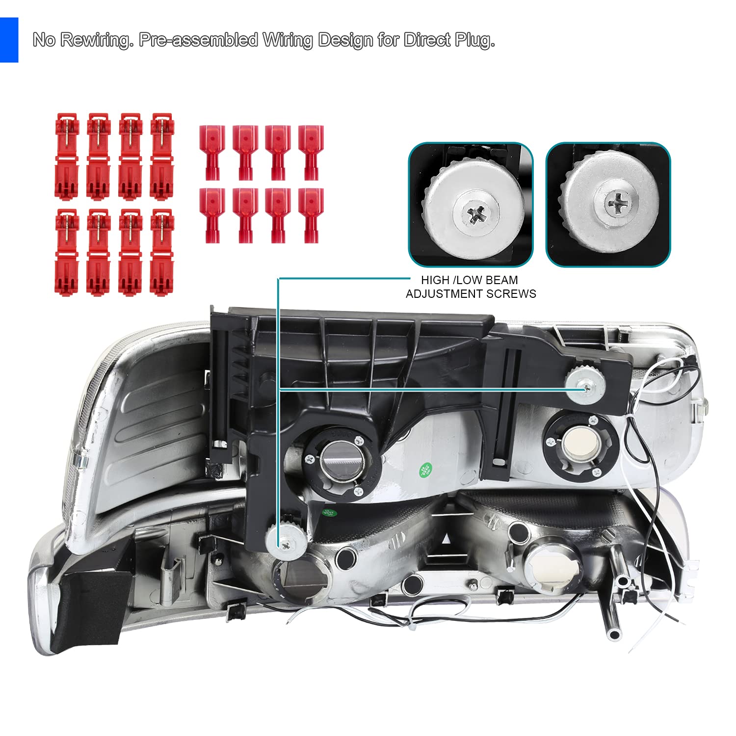 Chrome Housing Spec-D Tuning LED Bar Clear Lens Headlights + Bumper Lights 4PC Clear Reflector Compatible with Chevy Silverado 1999-2002, 00-06 Tahoe Suburban, L+R Pair Assembly