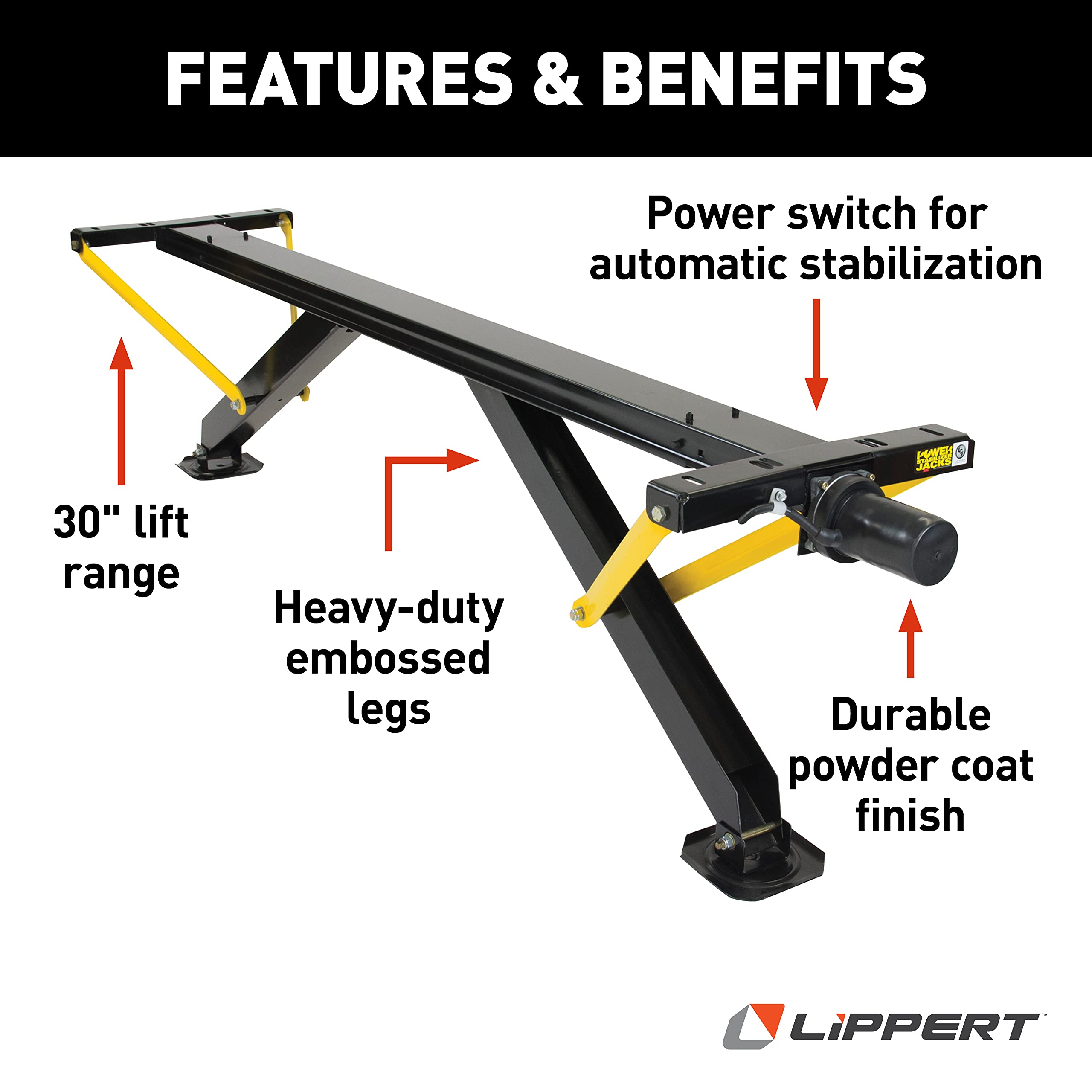 Lippert PSX1 RV Power Stabilizer High-Speed Jack System, Black Waterproof Switch Kit, Automatic Adjustment, Heavy-Gauge Powder-Coated Steel Frame, Up to 30" Extension - 298707