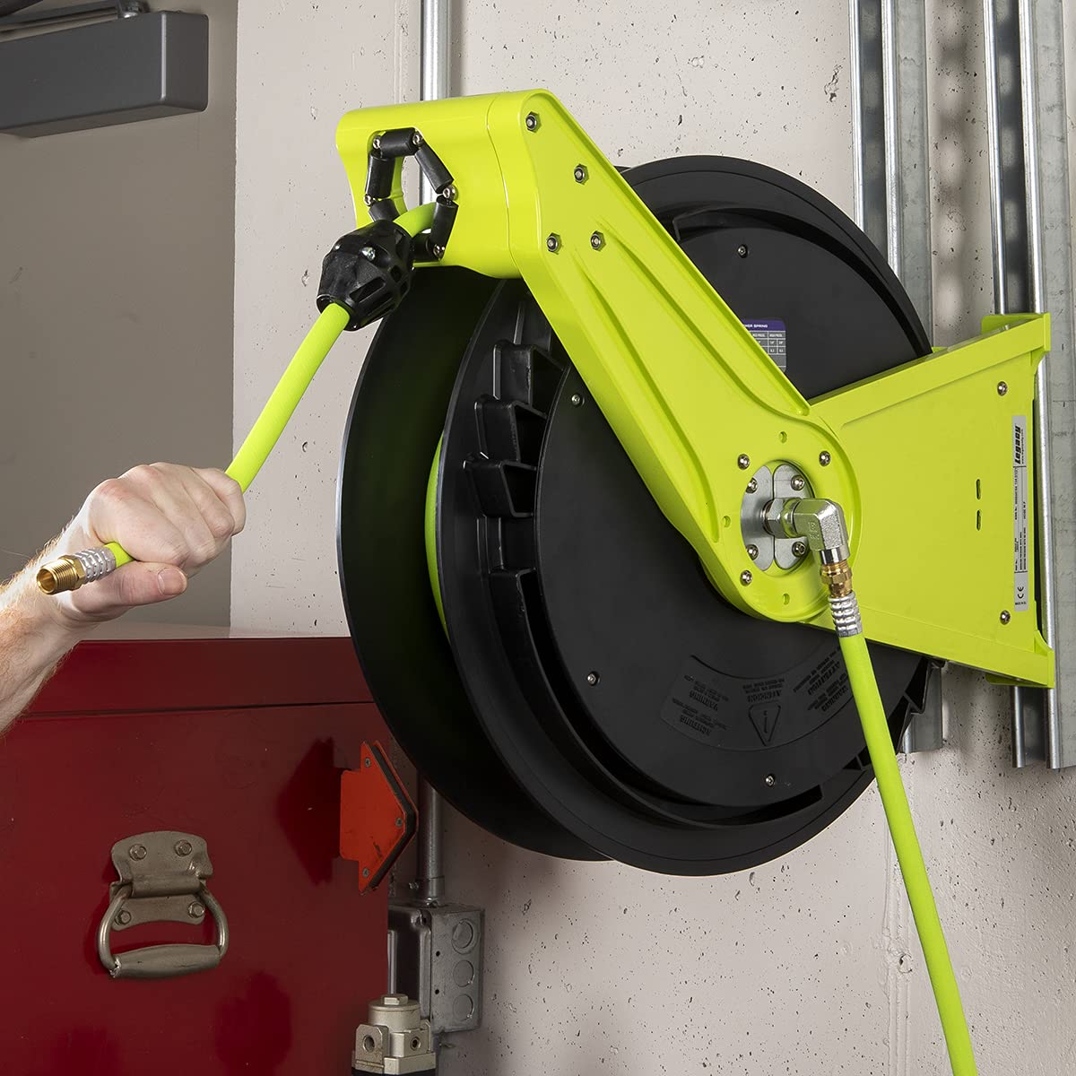 Flexzilla Pro Air Hose Reel Performance Series, 3/8 in. x 50 ft., Heavy Duty, Lightweight, Hybrid, ZillaGreen - L8011FZ