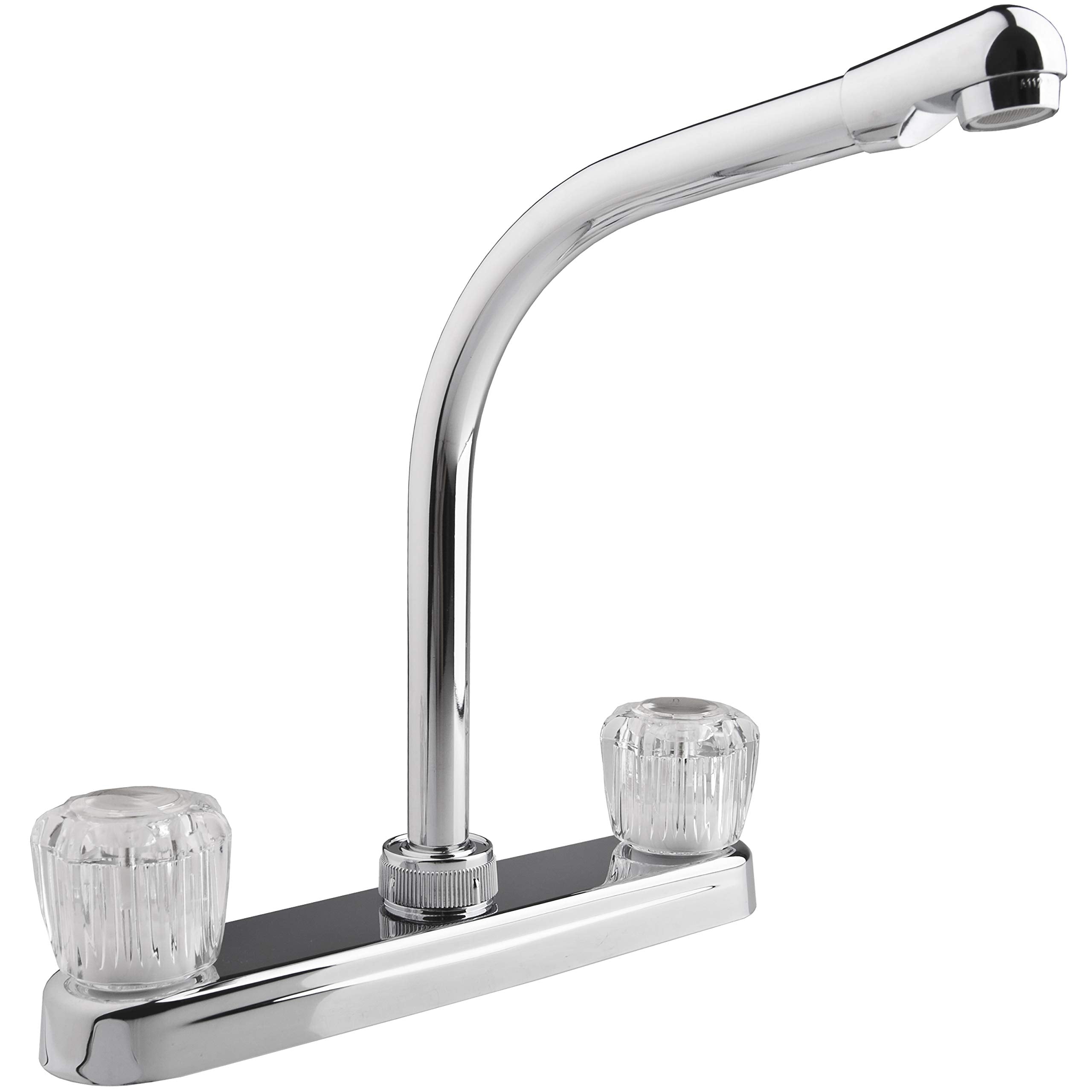 High Rise Dura Faucet DF-PK210A-CP Kitchen Sink Faucet with Crystal Acrylic Knobs (Chrome)