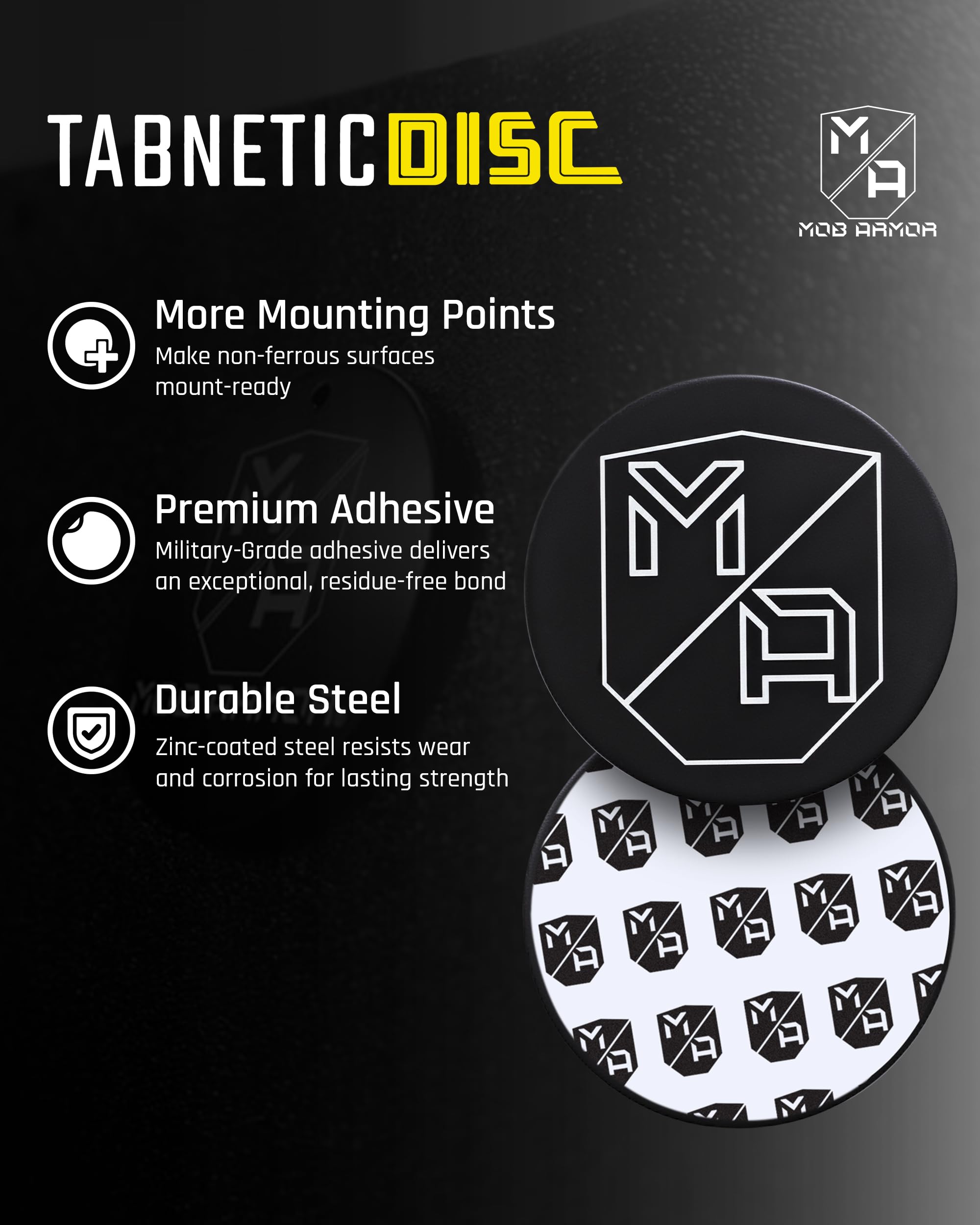 Mob Armor Accessory TabNetic Surface mounting disc, Compatible with alll Magnetic Tablet Mounts. Includes Two Large mounting disc with Adhesive.