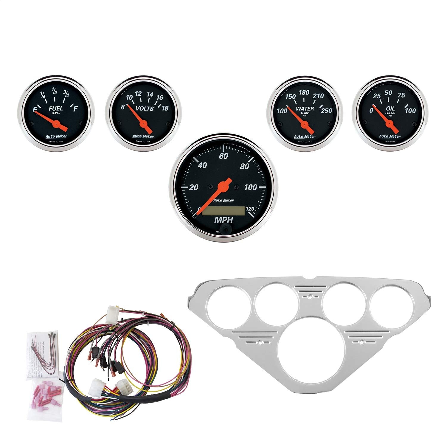 Gauge Kit AutoMeter 7036-DB, 5 Pc, Chevy Truck 55-59, Mph/Fuel/Oilp/Wtmp/Bat, Db