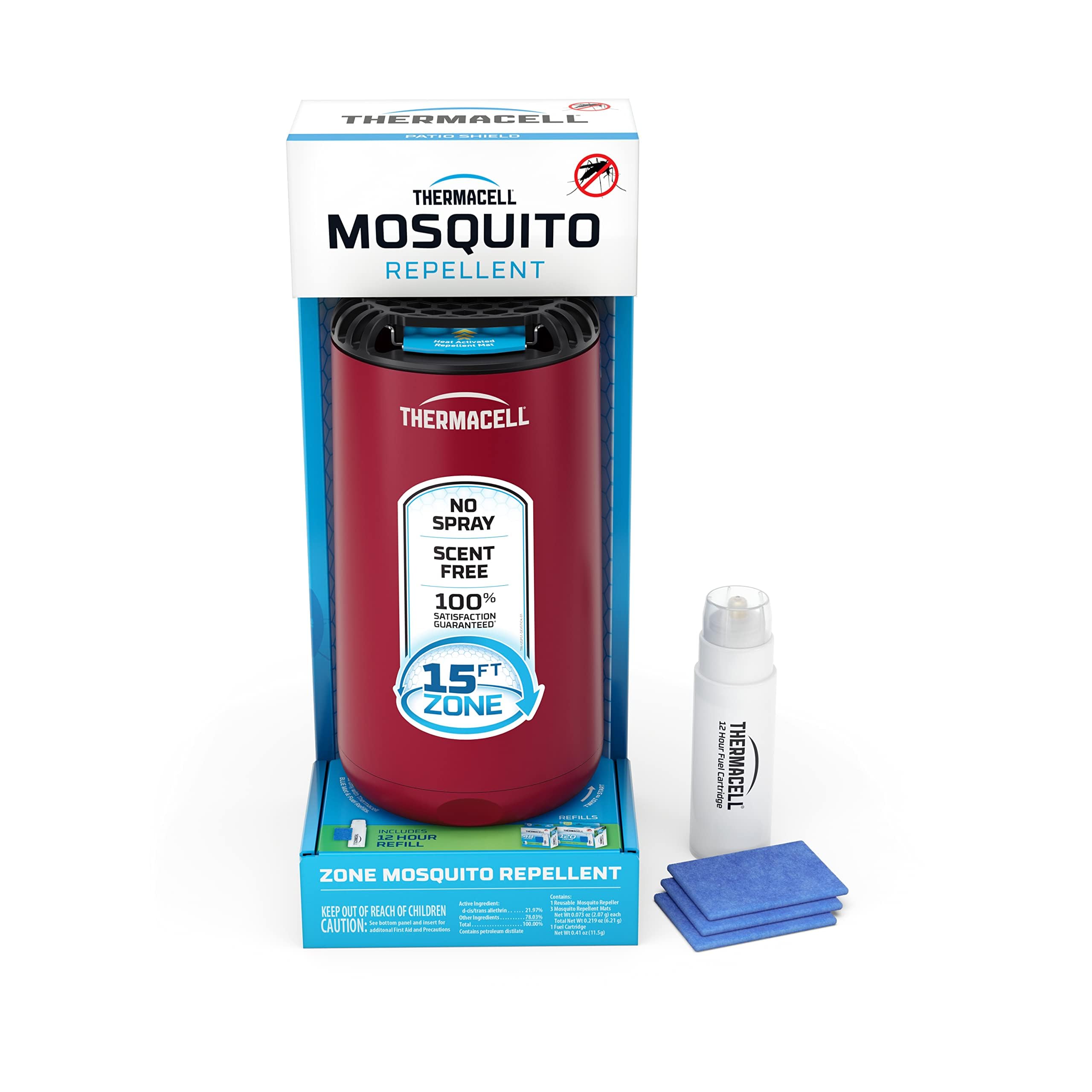 Mosquito Repeller Thermacell Patio Shield; Includes 12-Hour Refill; 15 Foot Zone of Protection; Highly Effective Mosquito Repellent for Patio; Bug Spray Alternative; Scent Free