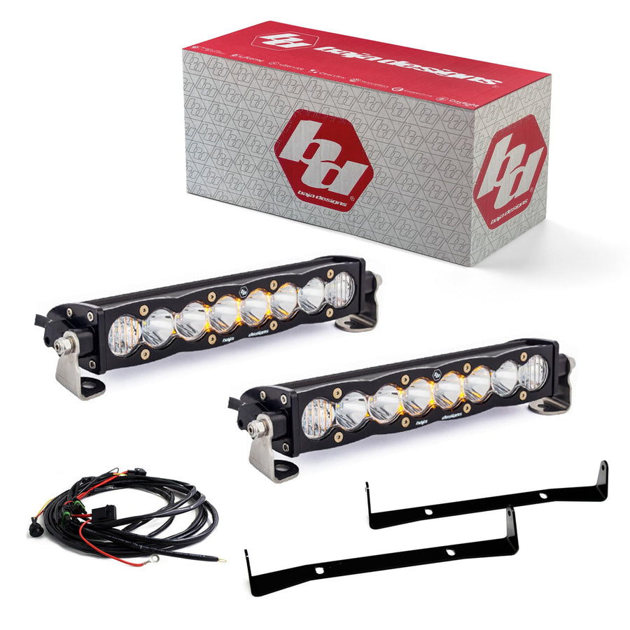 Baja Designs 10-inch S8 LED Bar Hood Mount Light Kit for Polaris RZR XP Turbo 2019-21, RZR Turbo S 2018-21 UTV (Driving/Combo, Clear)