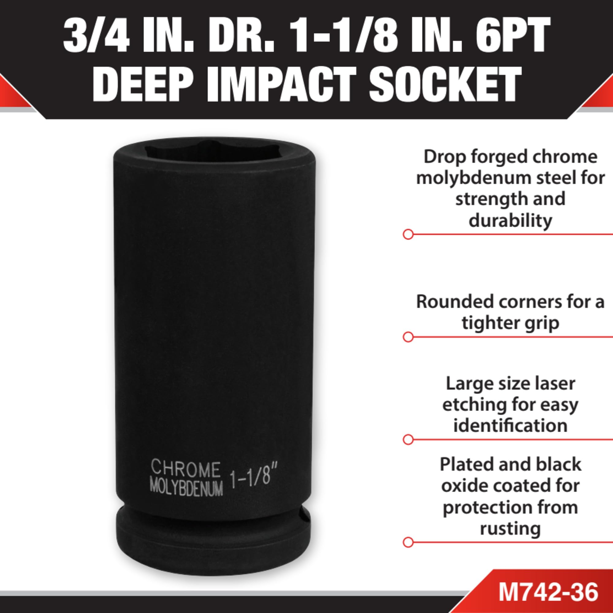 M742-36 Performance Tool 3/4-Inch Diameter 1-1/8-Inch Deep Wall Impact Socket