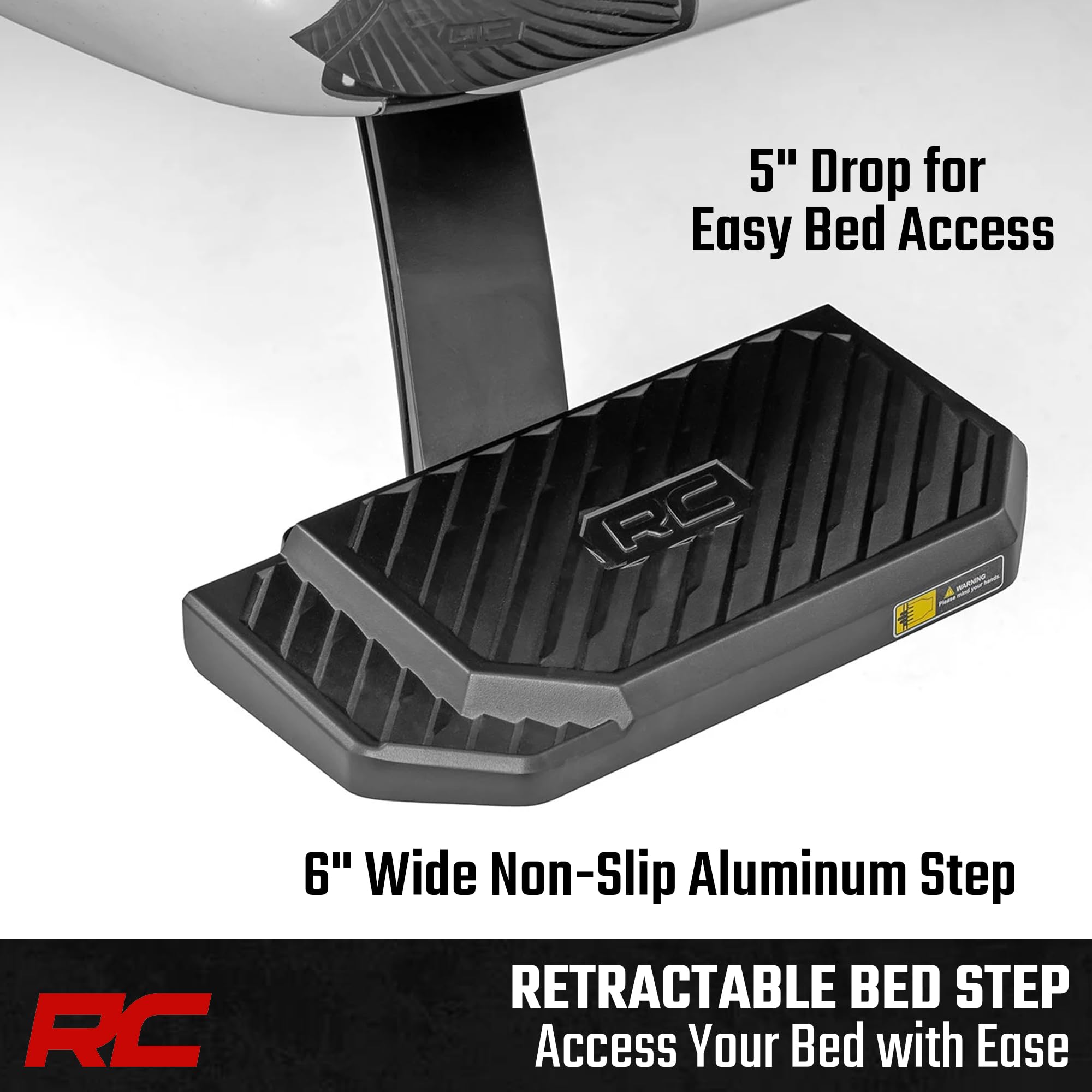 Rough Country Bed Step Retractable for Ram 1500 Truck (2009-2018) - Driver Side, Manual Pull Tailgate Step, Non-Slip Truck Step