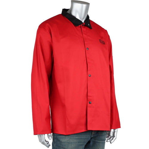 FR Treated Ironcat Cotton Sateen Jacket, 9 oz., Anodized Snaps, Interior Pocket, Pop-up Welders Collar, Scribe Pocket, Red, 5X-Large (7050R/5XL)
