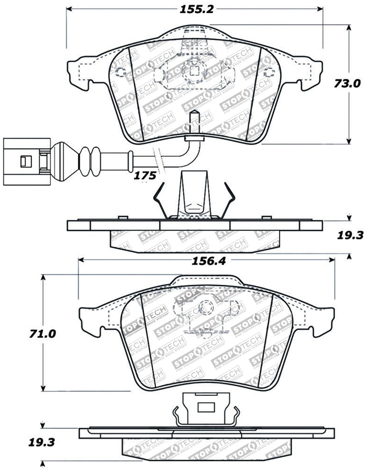 Front StopTech 308.09153 Brake Pads with Shims Street