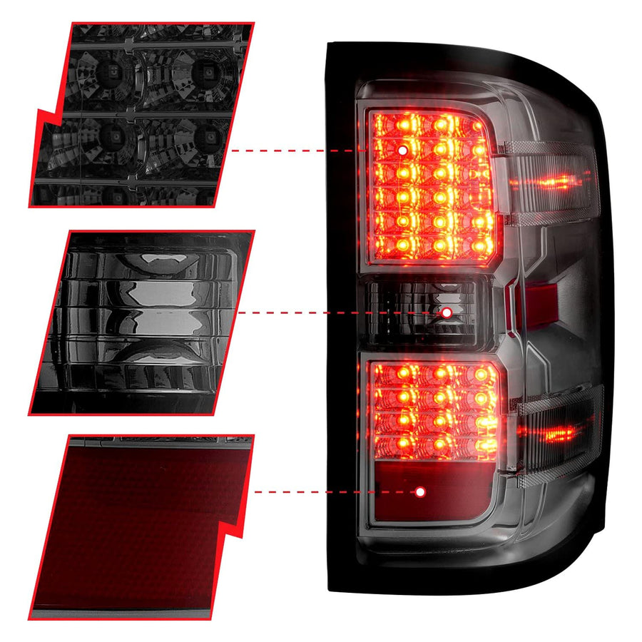15-19 Chevy Silverado 2500HD/3500HD ANZO USA Aridex LED Tail Lights Smoke w/Clear Lens (311424)