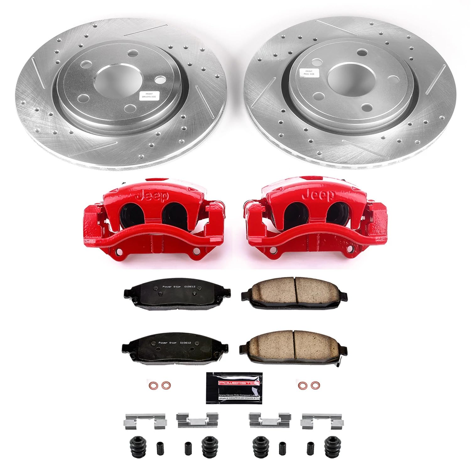 Z23 Evolution Power Stop KC2219A Front Brake Caliper Kit-Brake Rotors, Carbon-Fiber Ceramic Brake Pads, Calipers