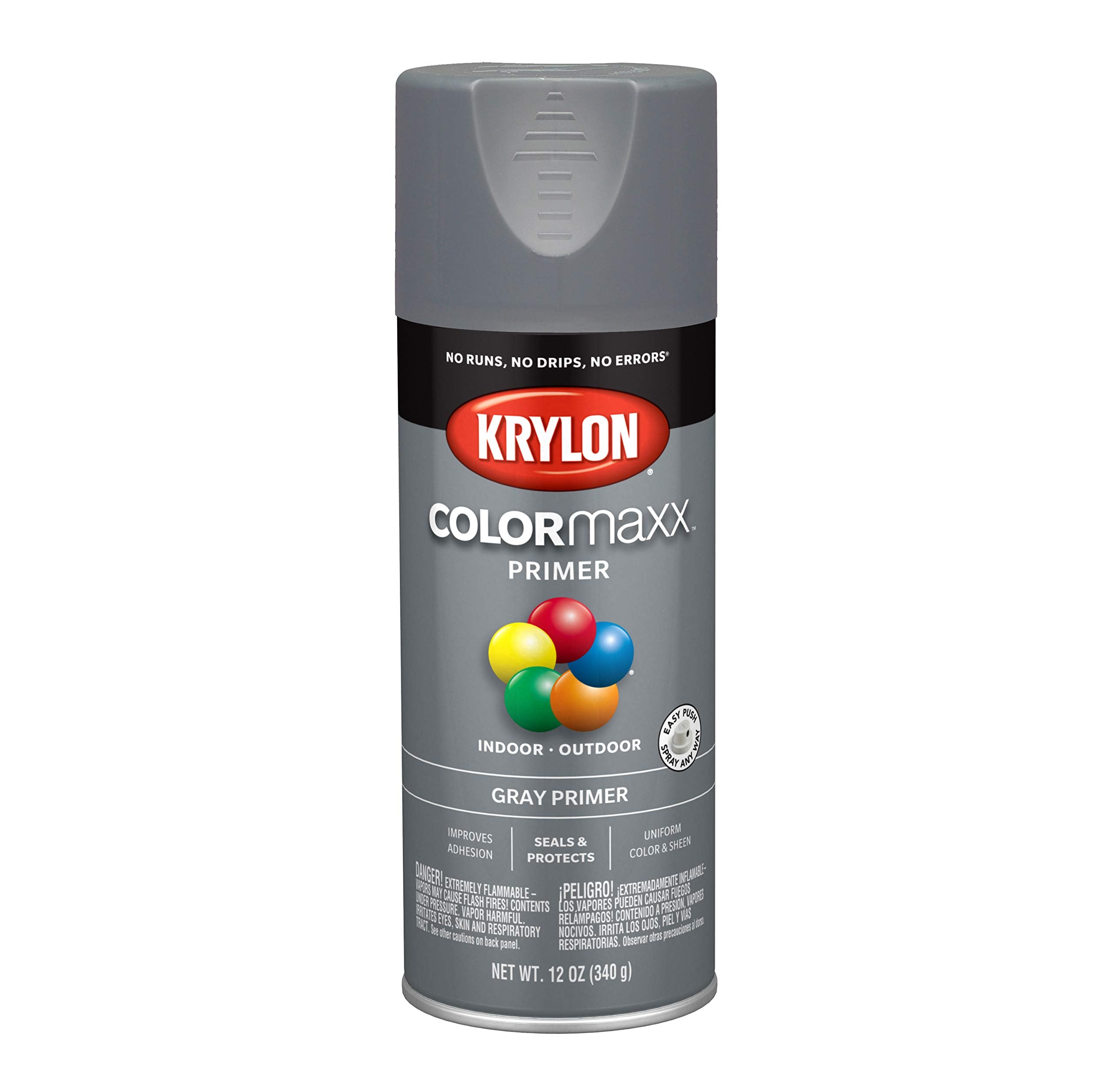 Krylon K05582007 Primer Spray Paint COLORmaxx for Indoor/Outdoor Use, Gray, 12 Ounce (Pack of 1)