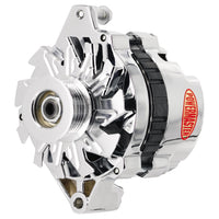Alt GM CS130 Chrome 105A 6 grv Pulley Str MTG 6.61" Unthreaded MTG Ear 1-Wire or OE Hookup Powermaster