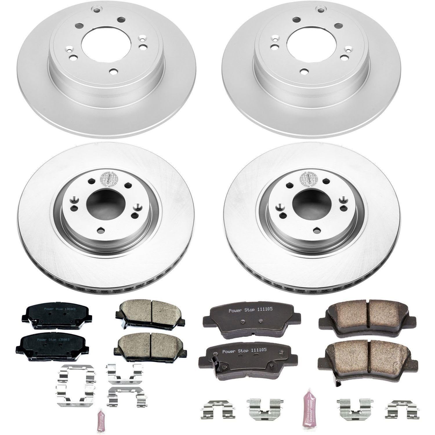 Power Stop Coated Brake Rotor and Ceramic Brake Pads CRK6325- Front & Rear For Kia Optima 2011-2015 [Vehicle Specific]