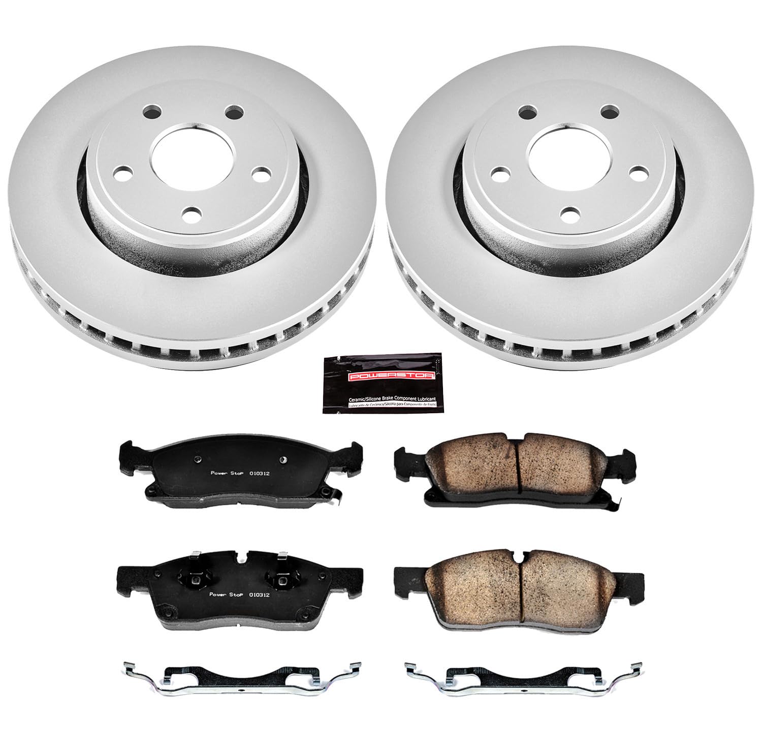 Power Stop Coated Brake Rotor CRK5951 & Ceramic Brake Pads- front For Dodge Durango 2011-2020, Jeep Grand Cherokee 2011-2016 [Model Specific]