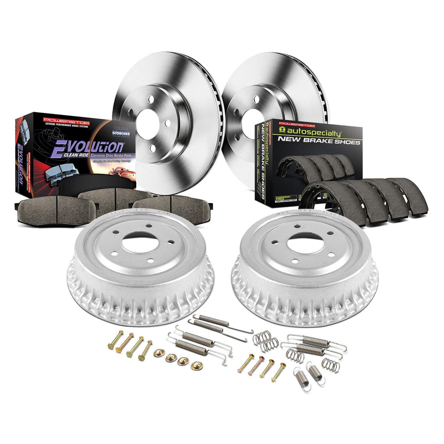 Brake Kit Power Stop Front and Rear For Scion xD 2008-2014 [Model Specific] Replacement Brake Rotors and Drums with Brake Pads and Shoe KOE15259DK