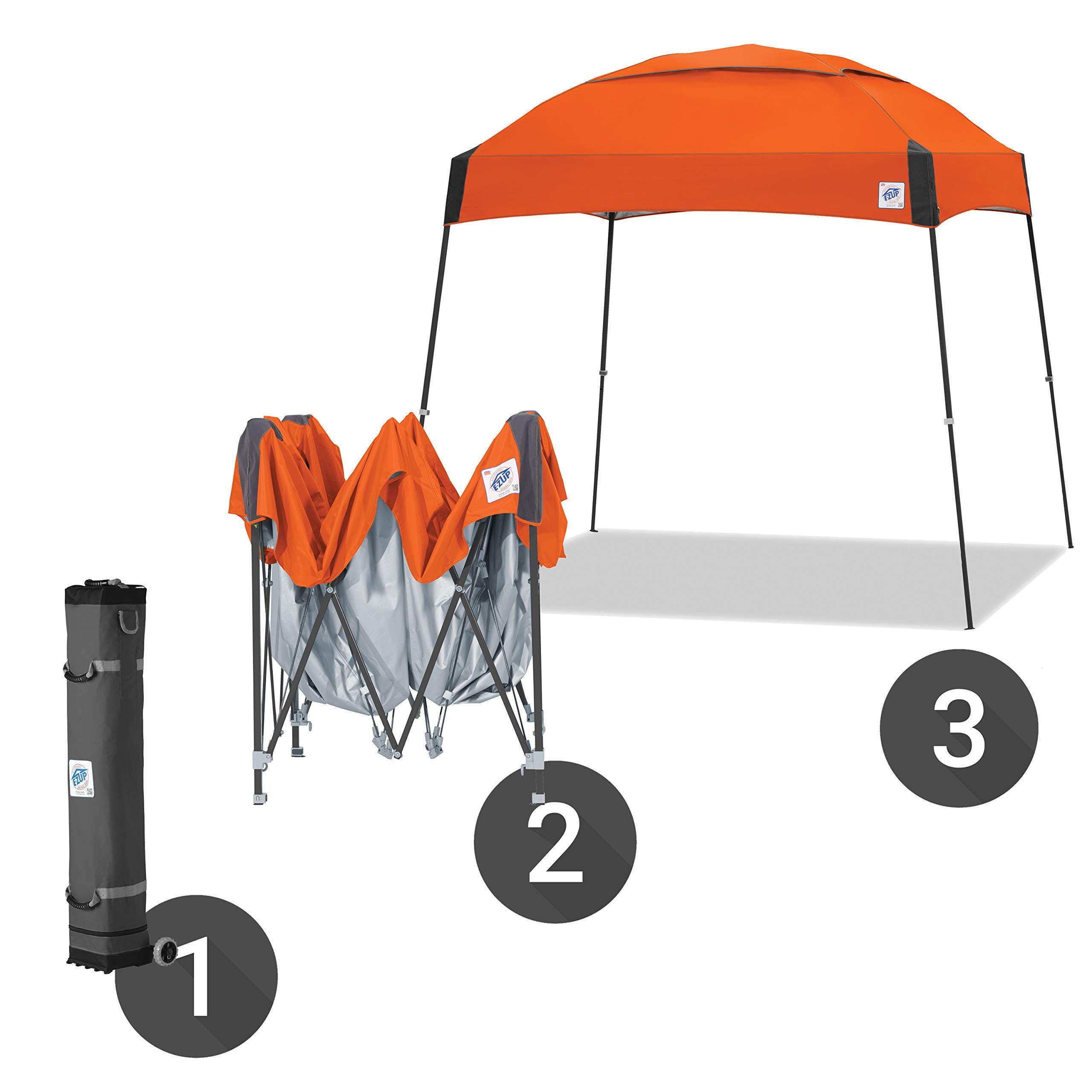 E-Z UP Instant Shelter Dome Canopy, 10' x 10', Vented Top with Wide-Trax Roller Bag & 4 Piece Spike Set, Gray