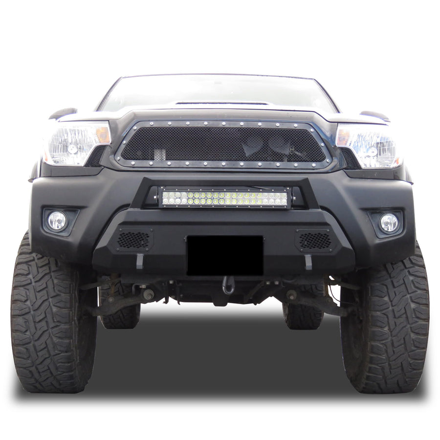 Heavy Duty Black Horse Armour III Front Winch Bumper Kit & Winch Textured Black Compatible with 2012-2015 Toyota Tacoma-AR3HD61-W12