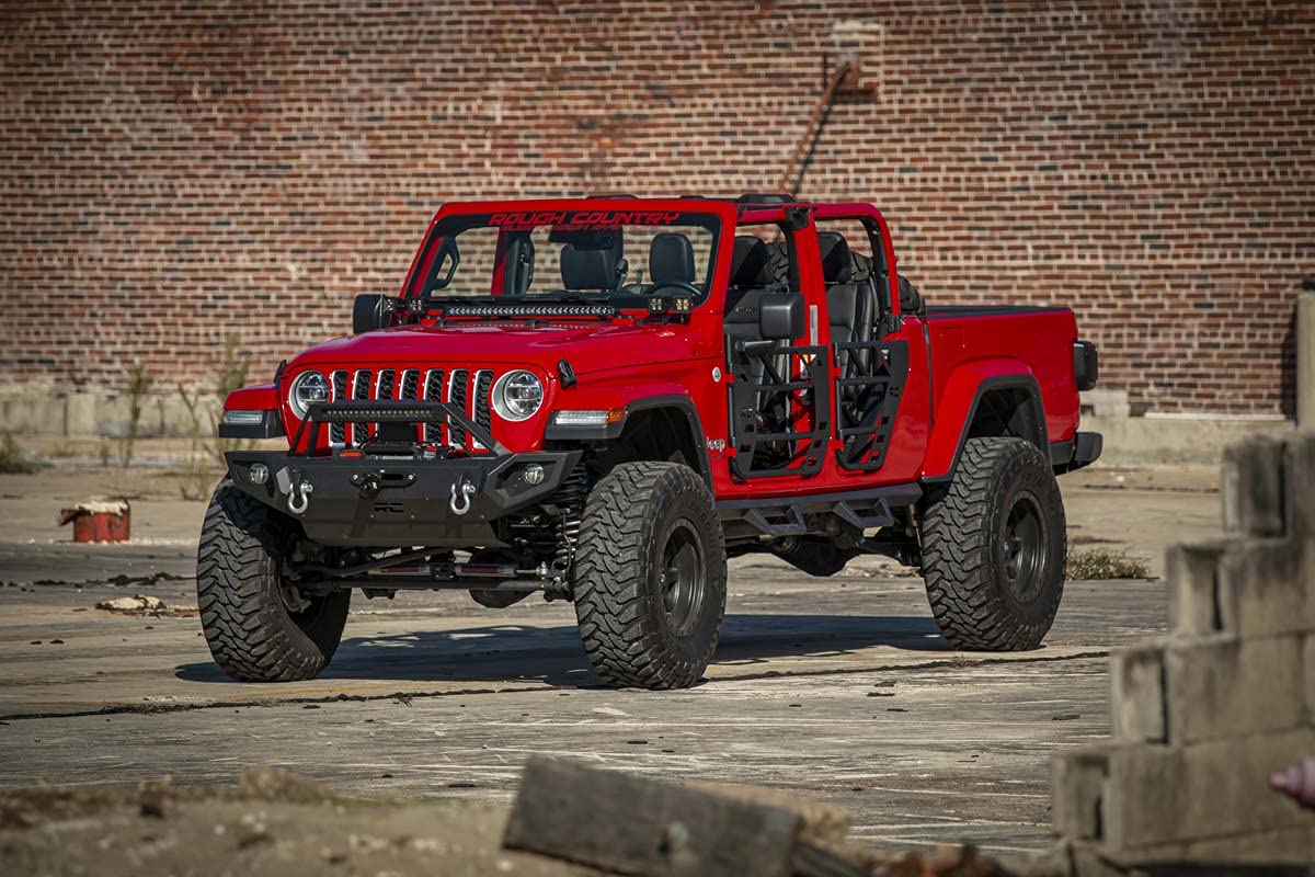 Contoured Rough Country Drop Steps for Jeep Gladiator JT (2020-2025) - Flush Fit Rails with Side Steps