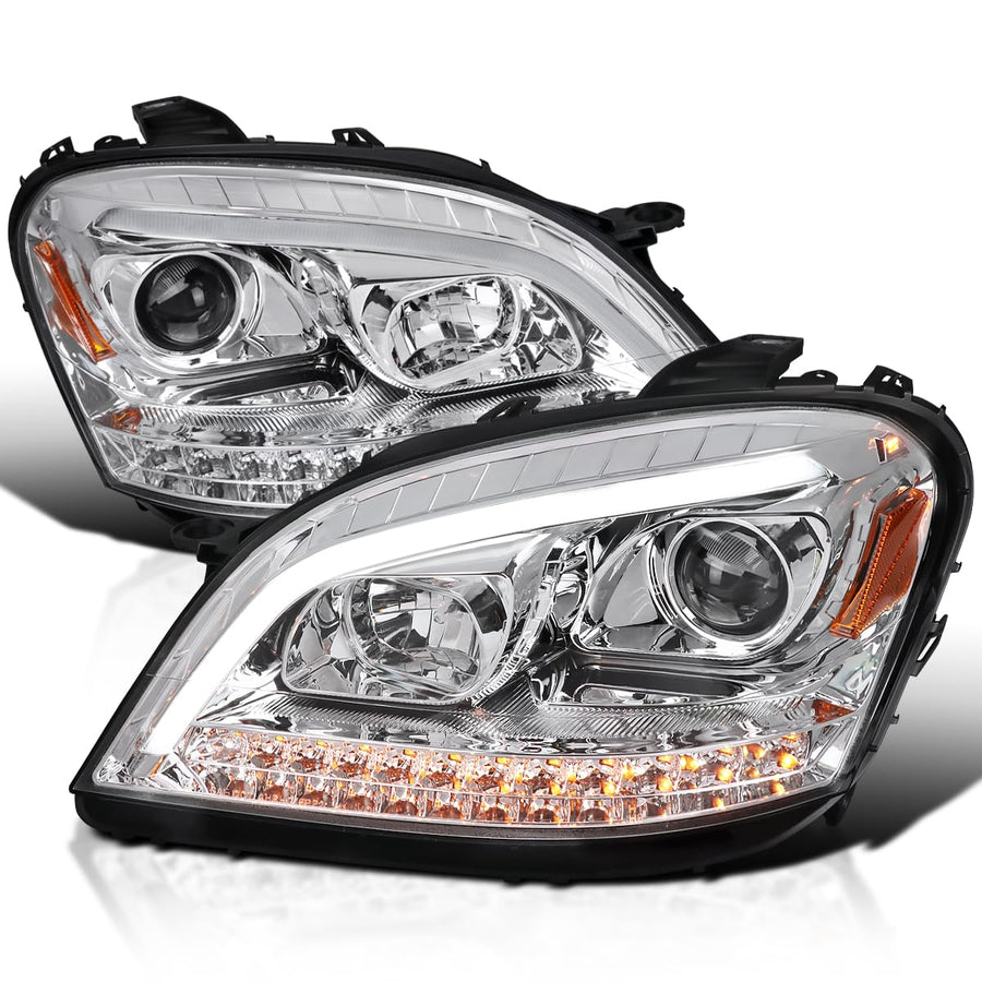Chrome Projector Headlights w/LED Sequential Signal SPEC-D TUNING Compatible with 2006-2008 Mercedes Benz W164 ML350 ML500 ML-Class, Left + Right Pair Headlamps Assembly