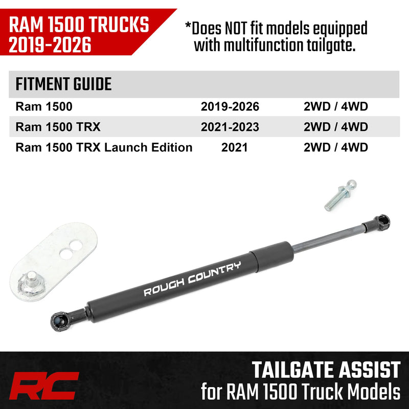 Rough Country Tailgate Assist Driver-Side for Ram 1500 2WD/4WD (2019–2026), Slow-Release Damper