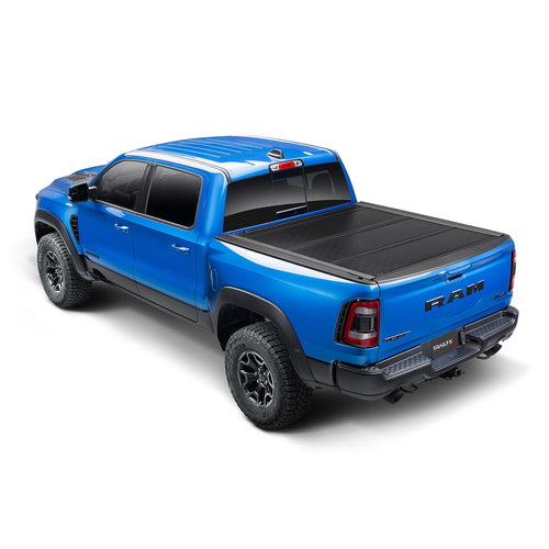 TrailFX Hard Tri-Fold Tonneau Cover Truck Bed Fits 2019-2025 Ram 1500 6.5 Foot Bed No RamBox Gloss Black Aluminum Low Profile Lockable 3-Panel Folding Design TrailFX TFX8011 HF3