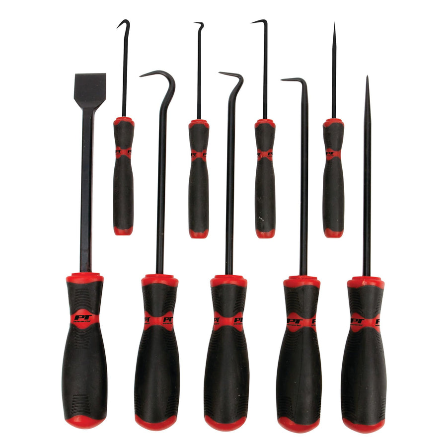 W948 Performance Tool 9-Piece Hook/Pick/Scraper Set,Black/Red